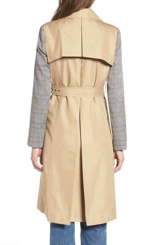 Mural - Plaid Sleeve Double Breasted Trench Jacket - Rack Hunt -