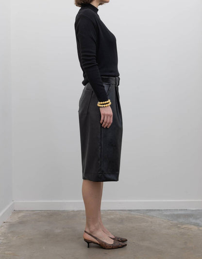 Vegan Leather Belted Bermuda Shorts