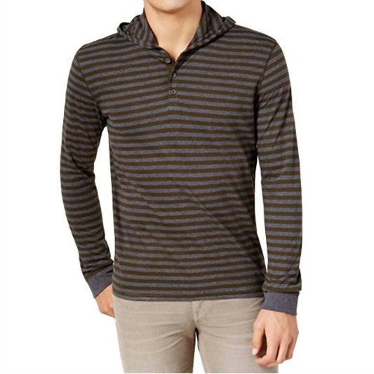 Striped Henley Hooded Shirt