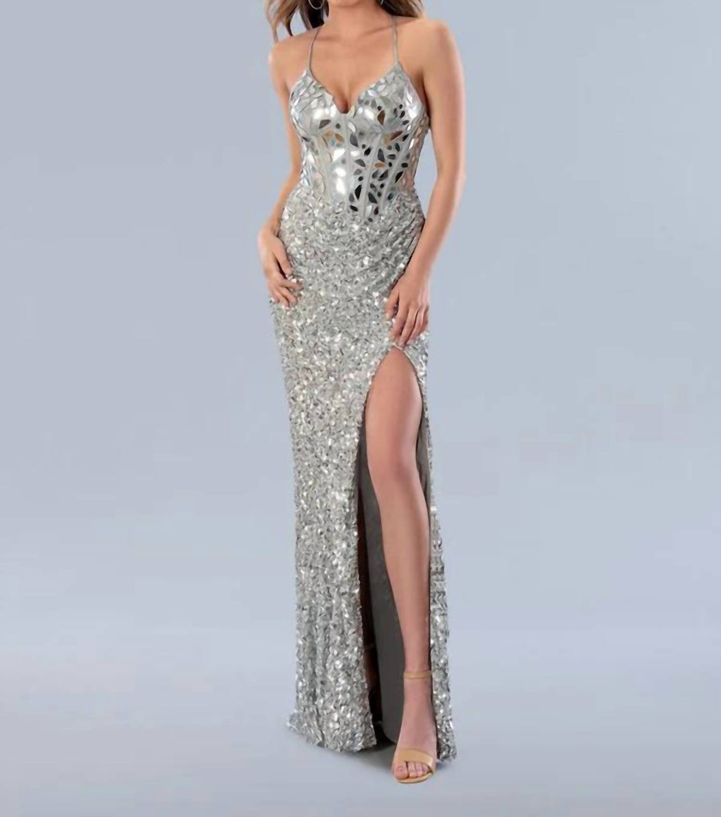 Sequin Formal Long Mirror Beaded Prom Dress