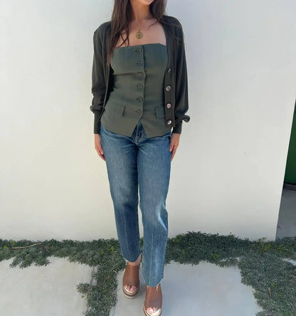 Aiblee - Button Down Olive Bustier Top - Rack Hunt