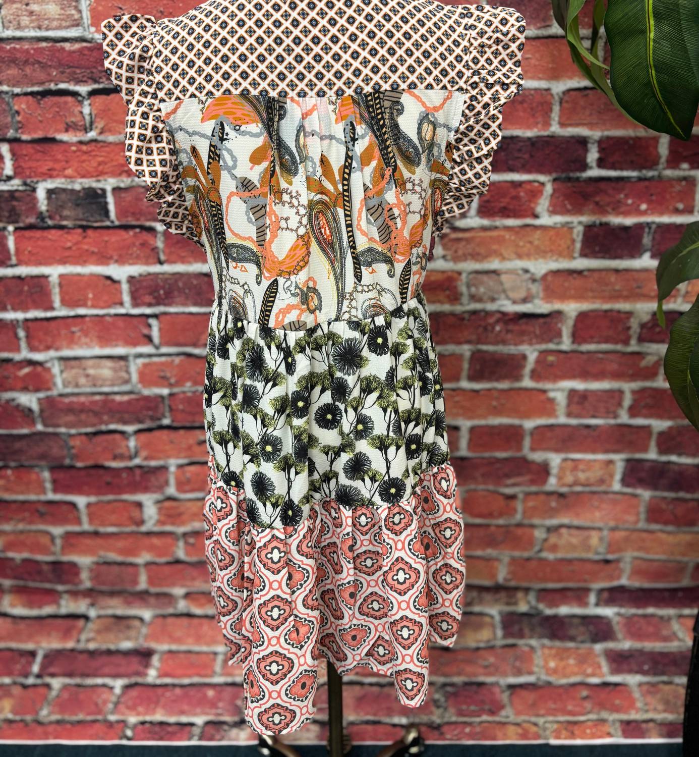 Sunset Patchwork Ruffle Dress