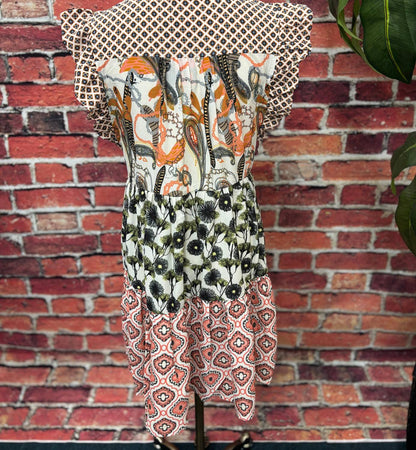 Sunset Patchwork Ruffle Dress