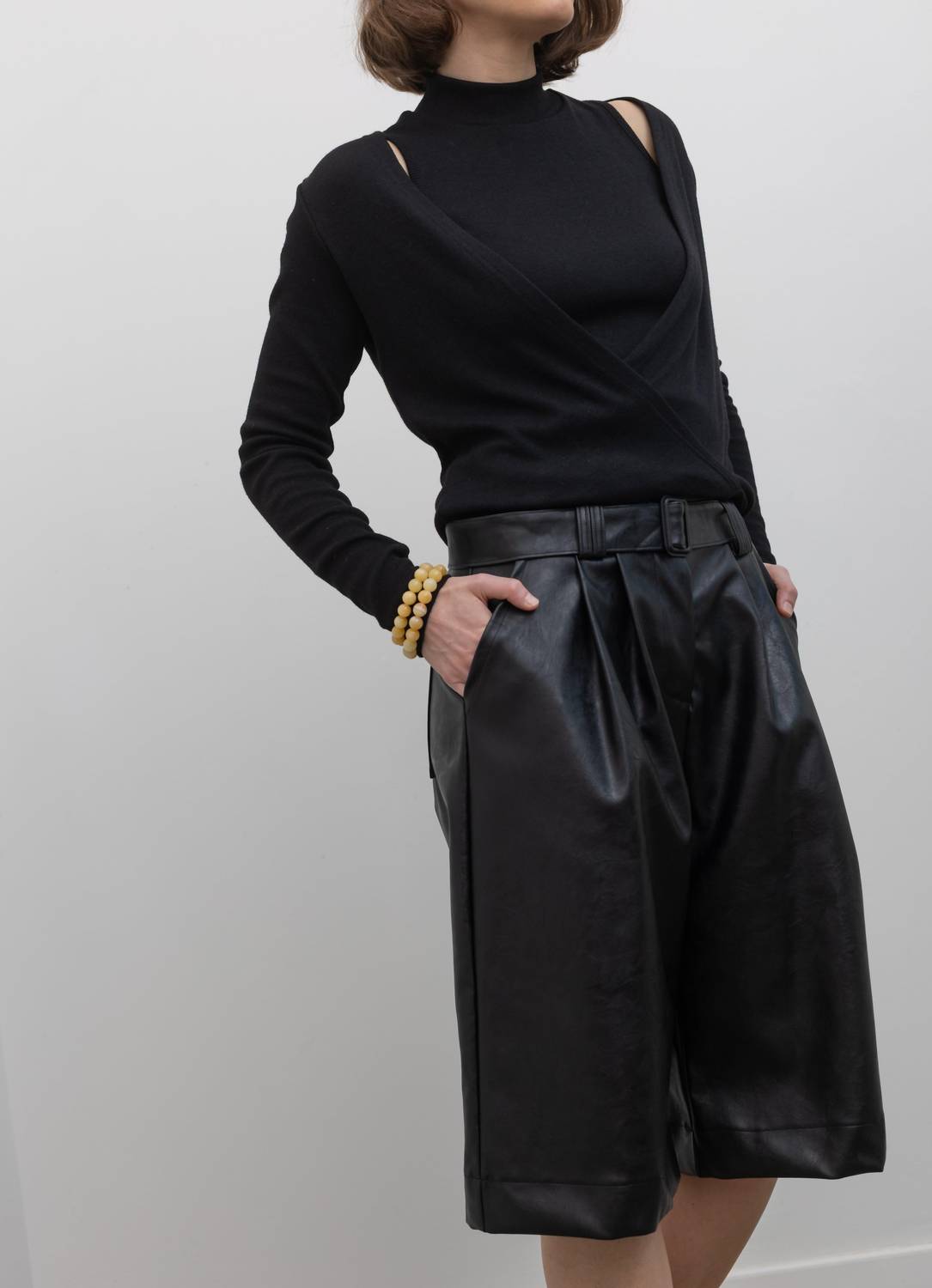 Vegan Leather Belted Bermuda Shorts