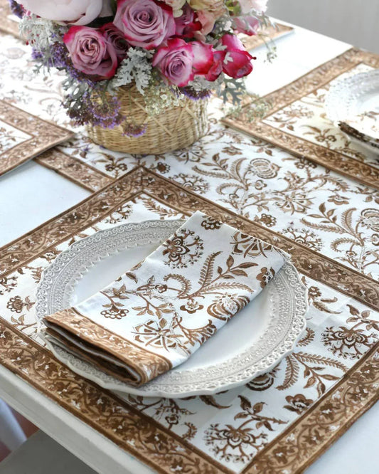 Pacific & Rose Textiles - Lilibet Mocha Dinner Napkins — Set Of Four - Rack Hunt