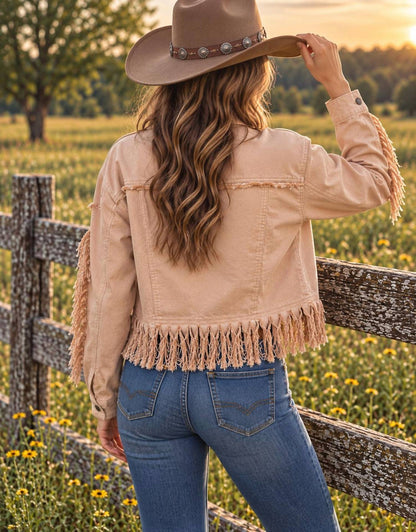 Lightweight Denim Jacket With Fringe