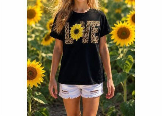 Girl's Leopard Love Sunflower Sequin Tee
