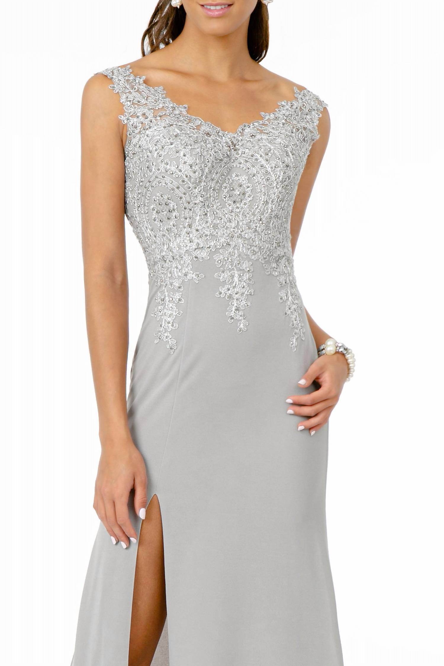 GLS Collective - Embroidered Bodice V-neck Jersey Long Dress - Rack Hunt