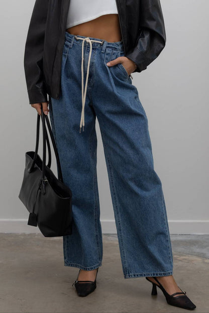 Pleated Drawstring Jeans