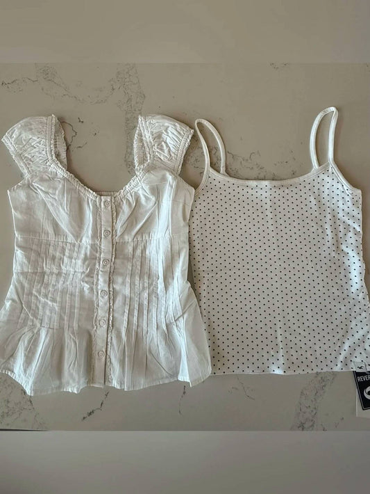 Junior Baby Doll Button Down Top And Polkadot Cami Set