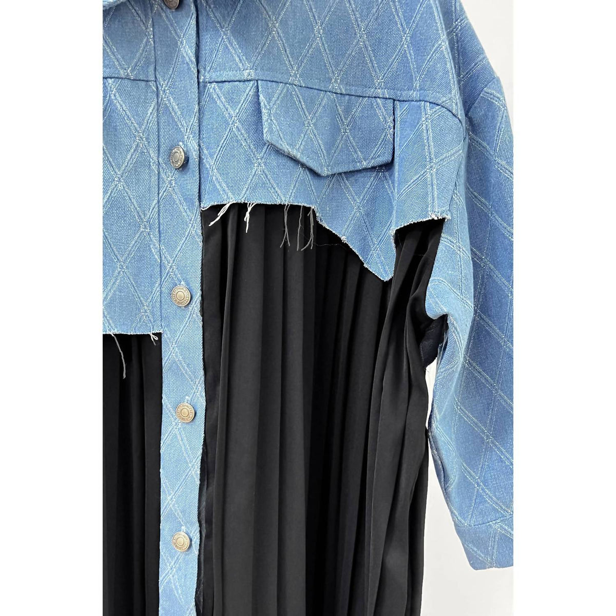 Women's Contrast Pleating Shirt Dress