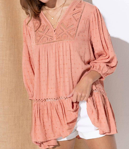 Dot Challis Embroidered Peplum Top