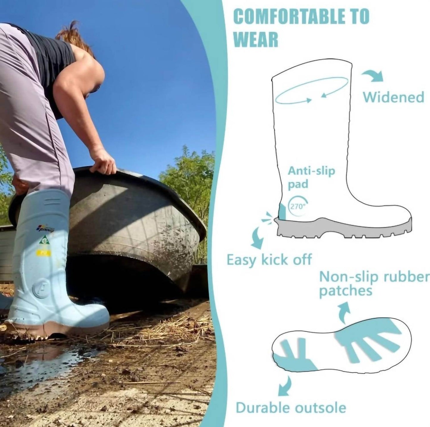 Pinnip - Women's Csa Approved Waterproof Pu Steel Toe Rubber Safety Boots - Rack Hunt -