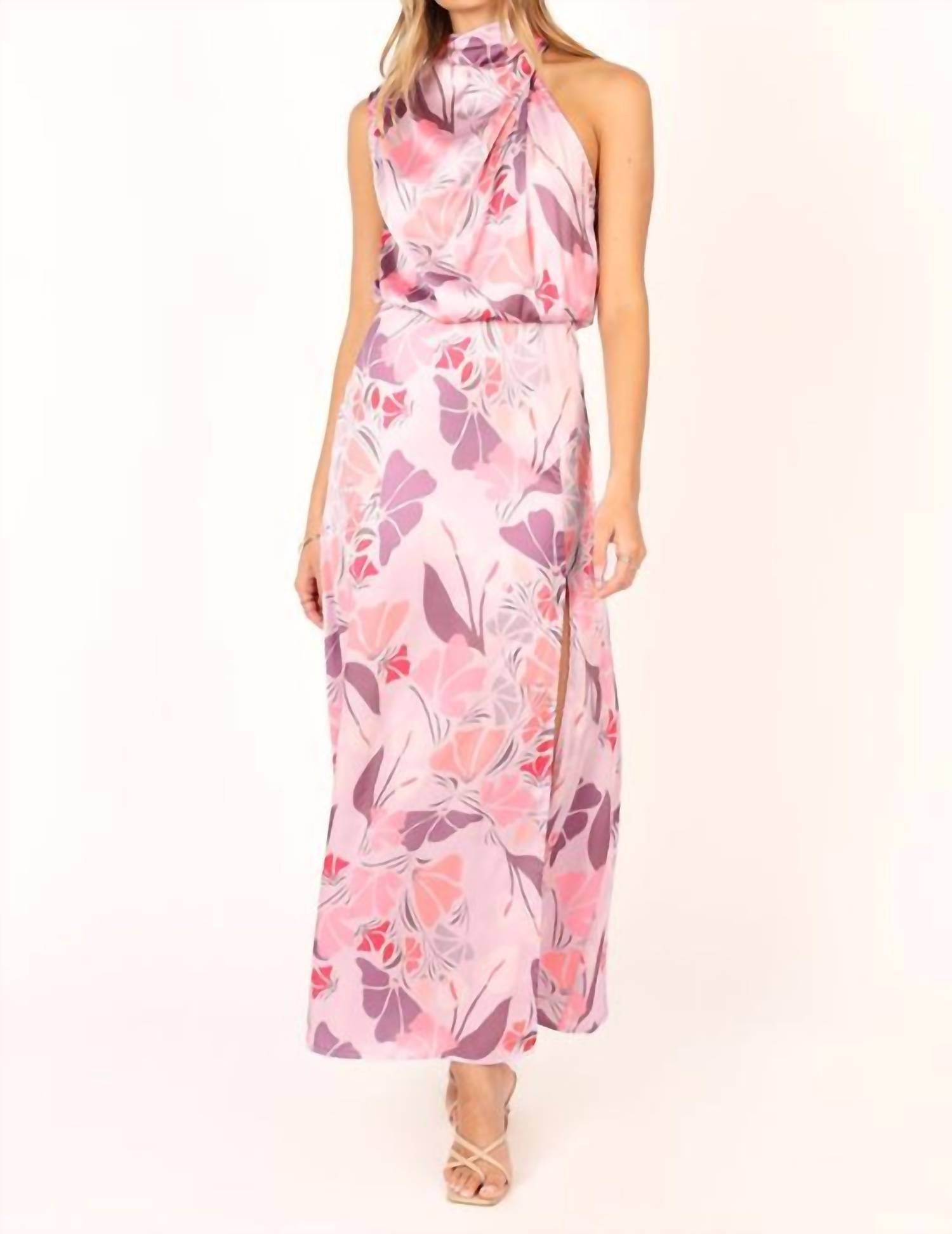 Petal & Pup - Amelia Halterneck Floral Sleeveless Satin Maxi Dress - Rack Hunt -