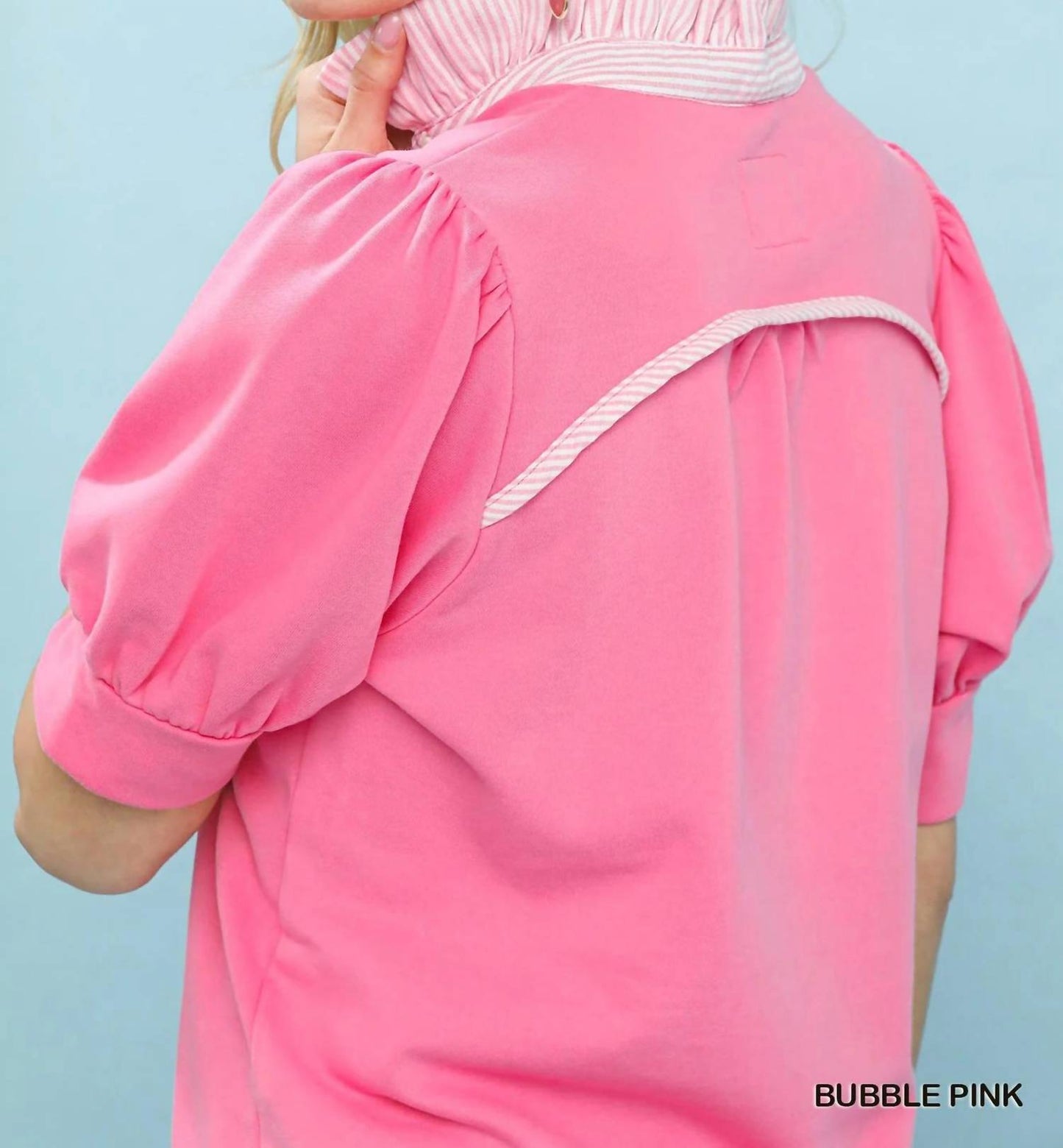Vibrant Top With Contrast Striped Collar