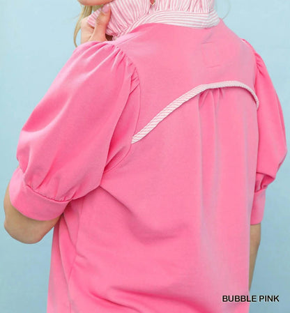 Vibrant Top With Contrast Striped Collar