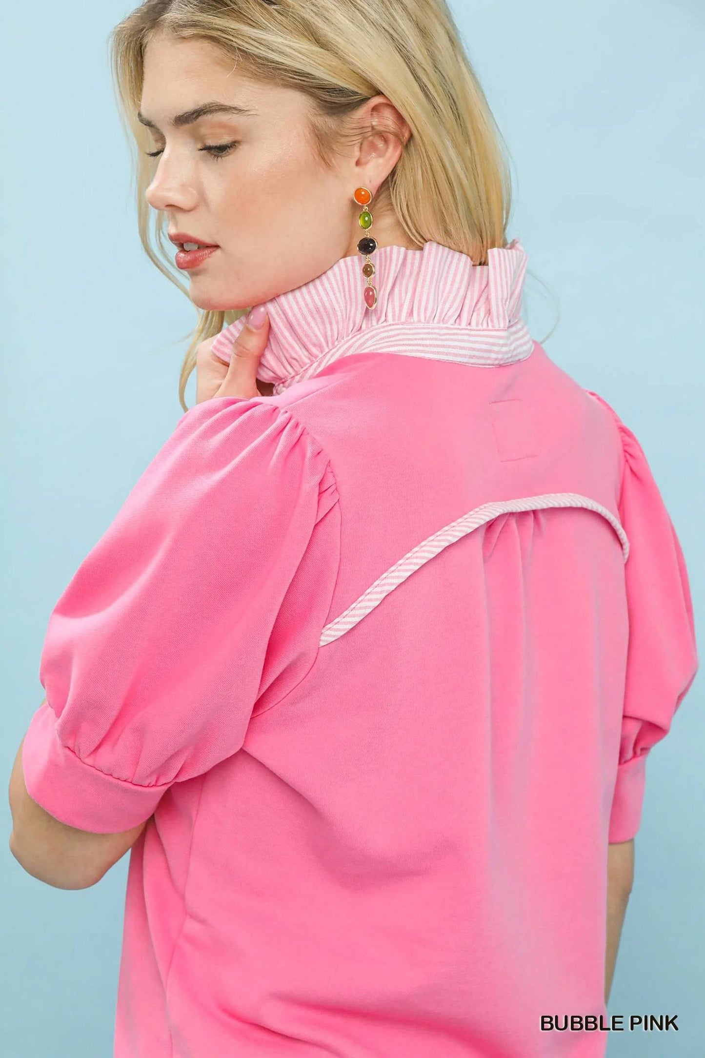 Vibrant Top With Contrast Striped Collar