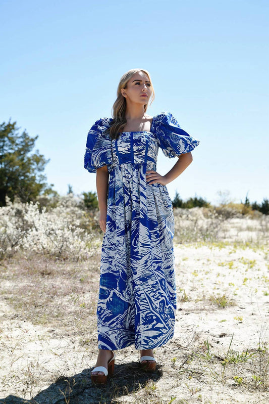 Printmaking Square-neck Cotton Midi Dress