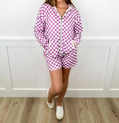 Checkered High-rise Cotton Blend Shorts