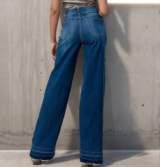 High Waisted Distressed Stretchy Wide Leg Jeans