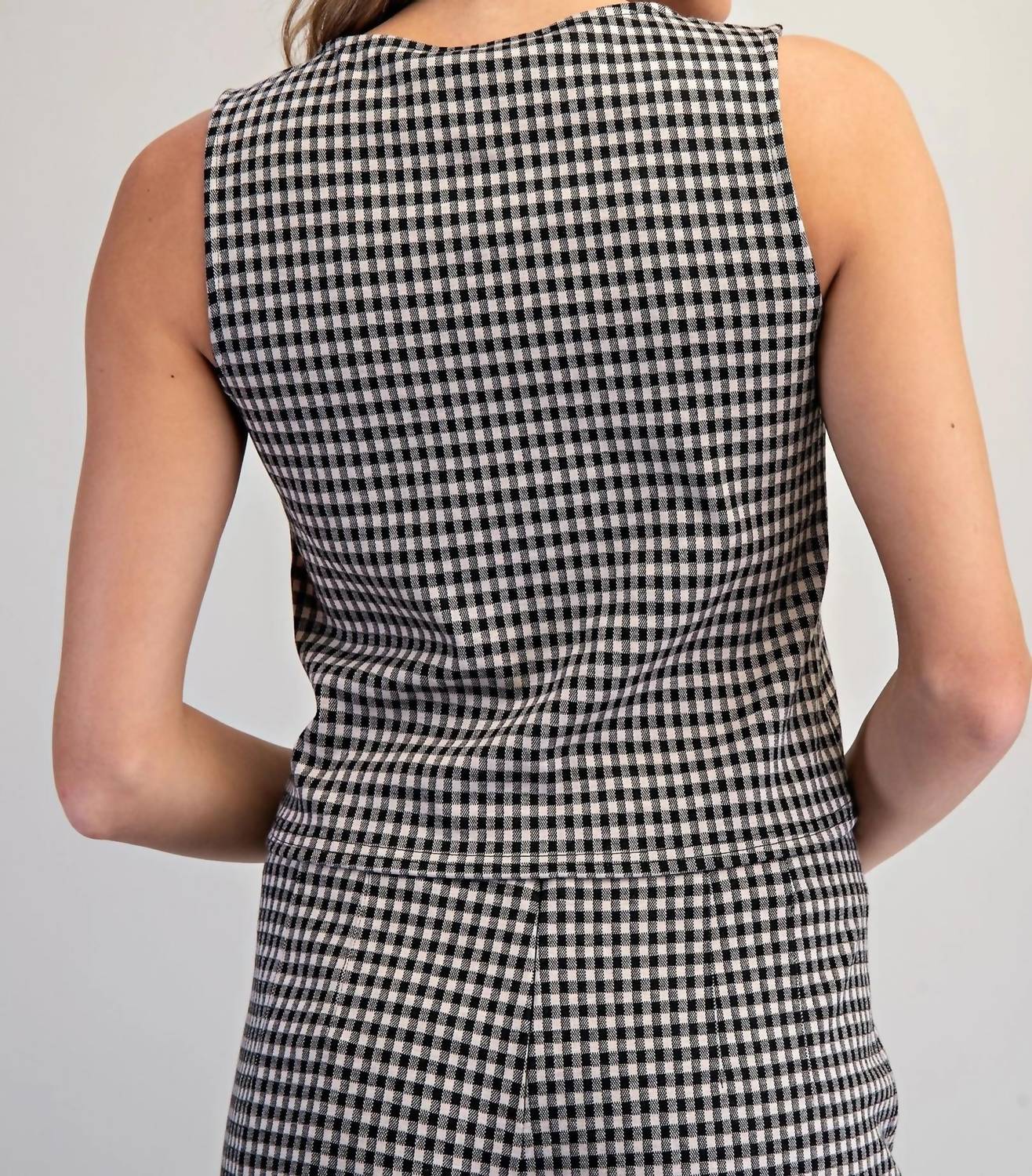 Gingham Ease Button-front Tank Top