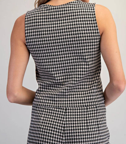 Gingham Ease Button-front Tank Top