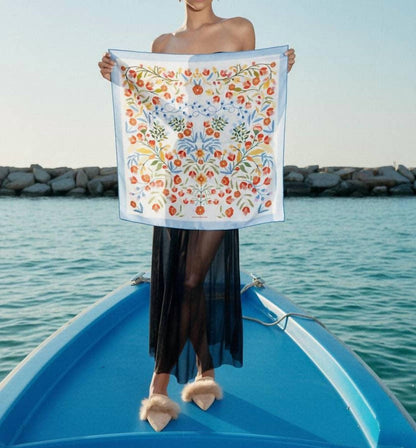 Women's Porcelain Jardin Double Sided Silk Scarf