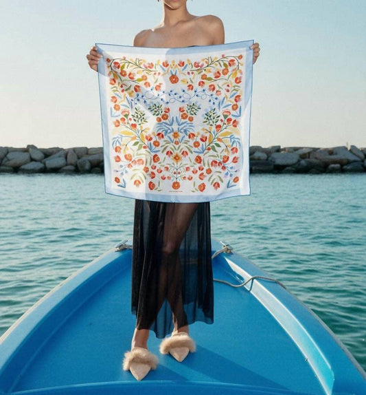 Women's Porcelain Jardin Double Sided Silk Scarf