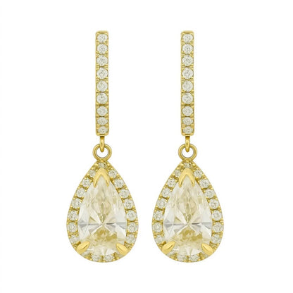 Allyanna Gifts - Women's Moissanite Pear Shape Halo Drop Huggie Earrings - Rack Hunt