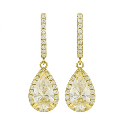 Allyanna Gifts - Women's Moissanite Pear Shape Halo Drop Huggie Earrings - Rack Hunt