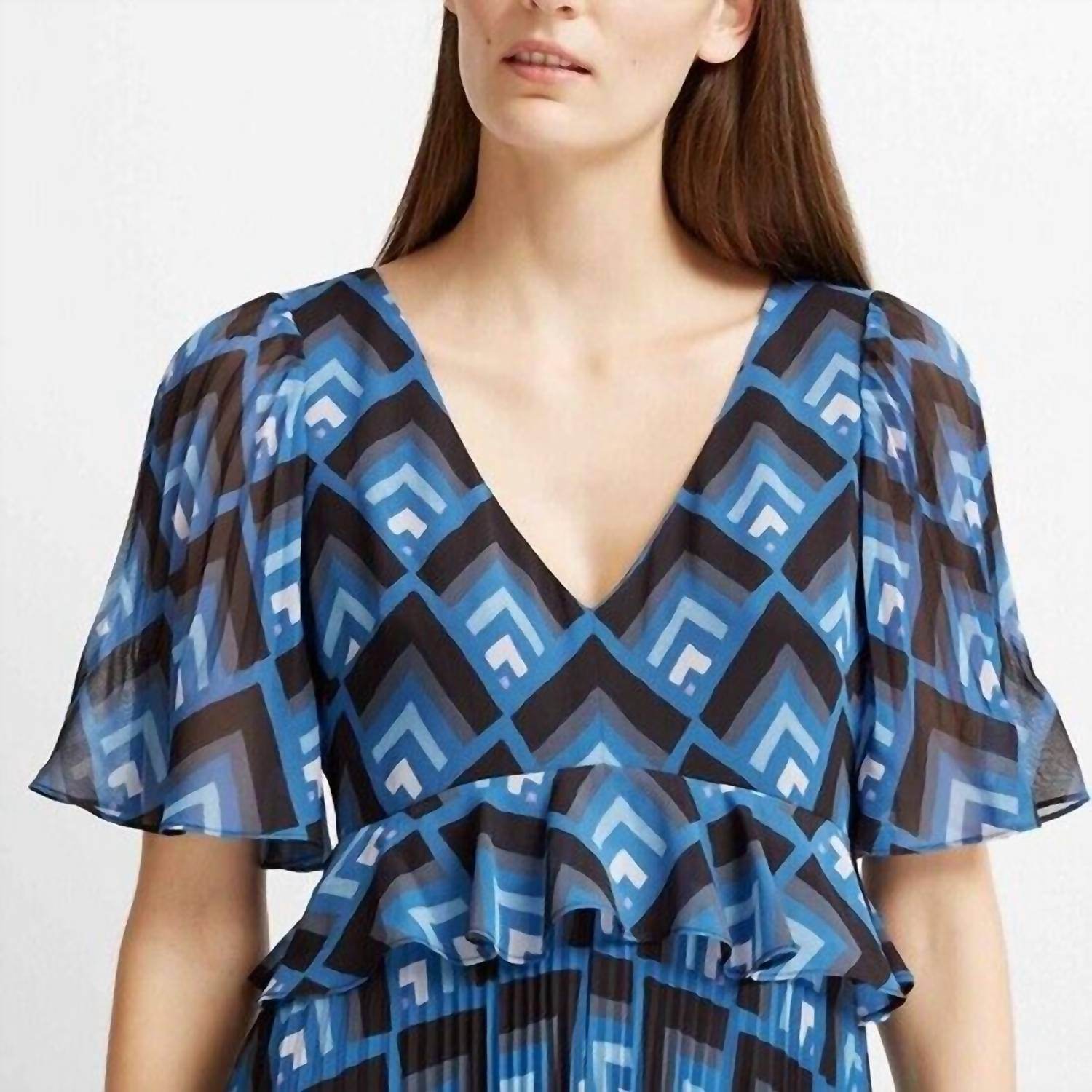 Club Monaco - Gostanzah Pleated Diamond Print Ruffle Midi Dress - Rack Hunt