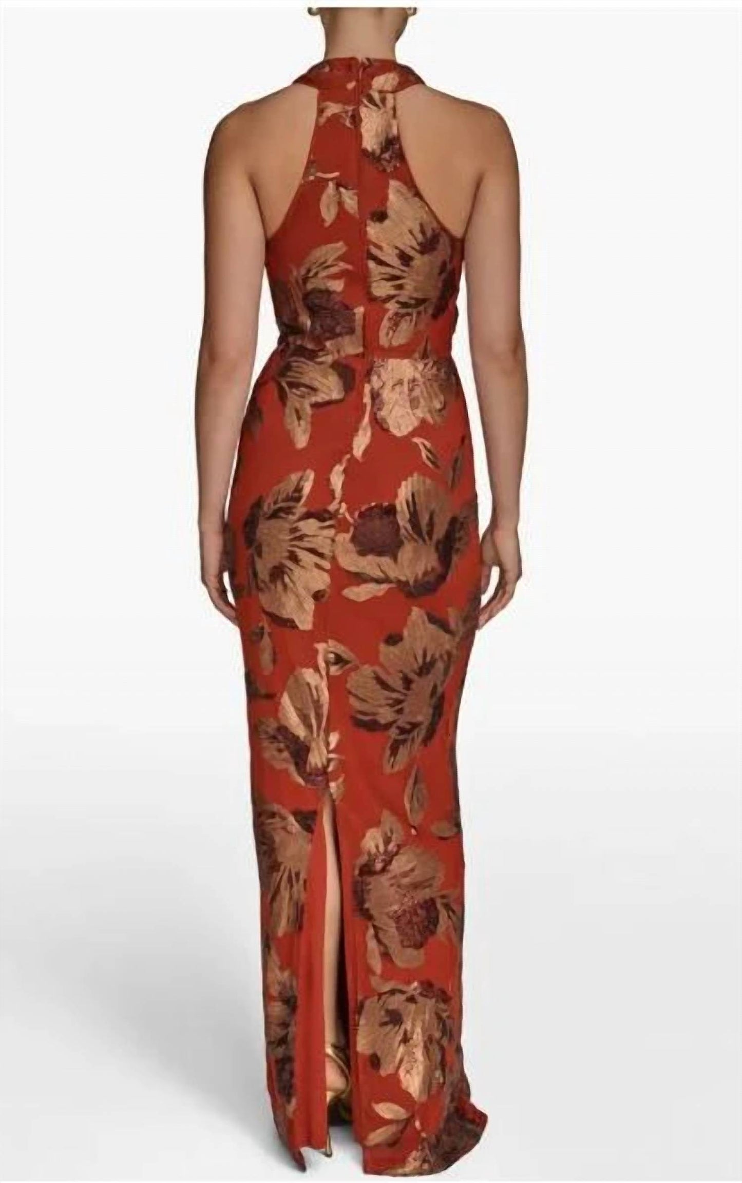 Floral Sequin Embellished Halter Maxi Gown