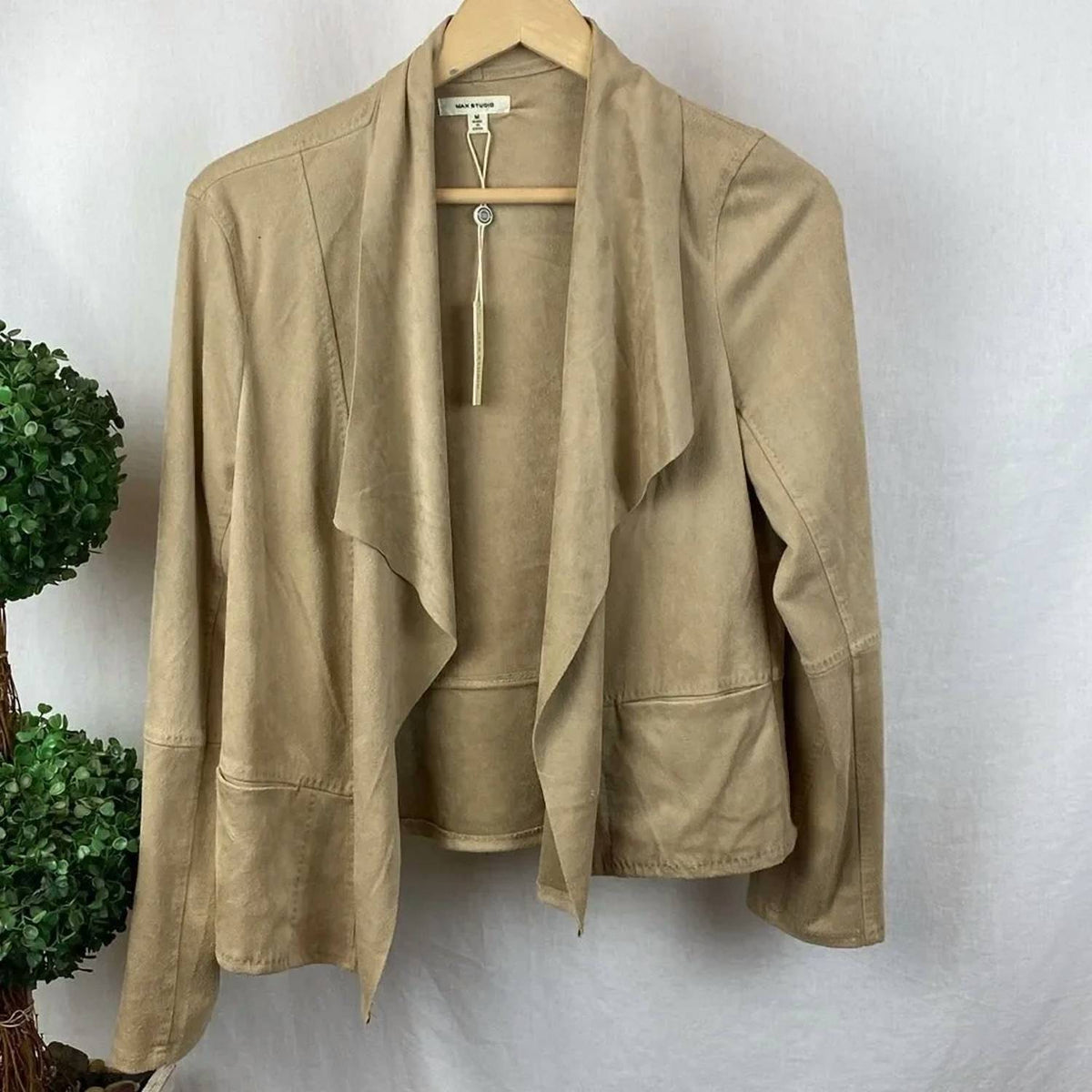 Faux Suede Open Front Jacket