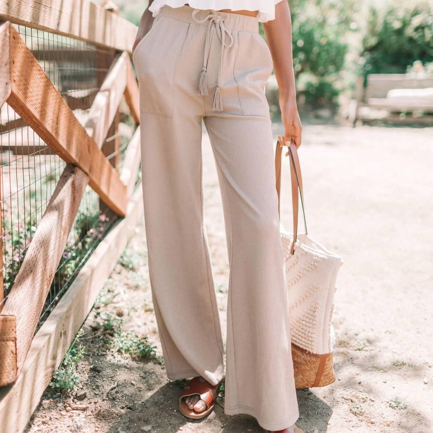 Wide Leg Pork Chop Pocket Knit Pants