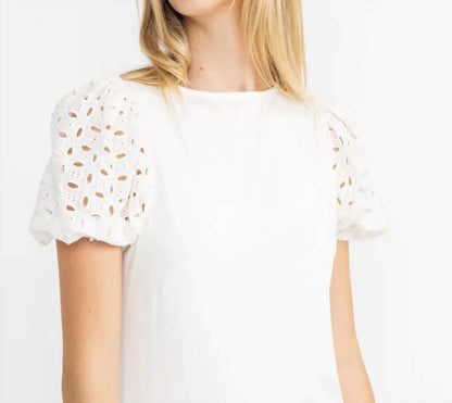 Matteo Eyelet Short Puff Sleeve Tee