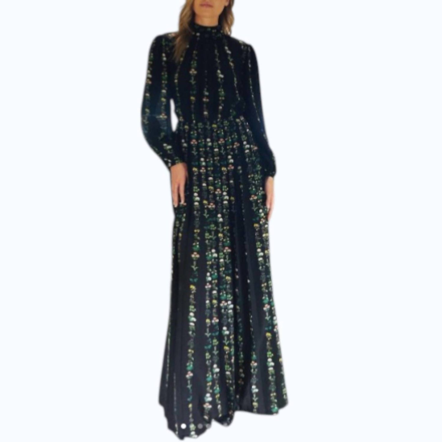 Floral Crepe De Chine Pleated Maxi Dress