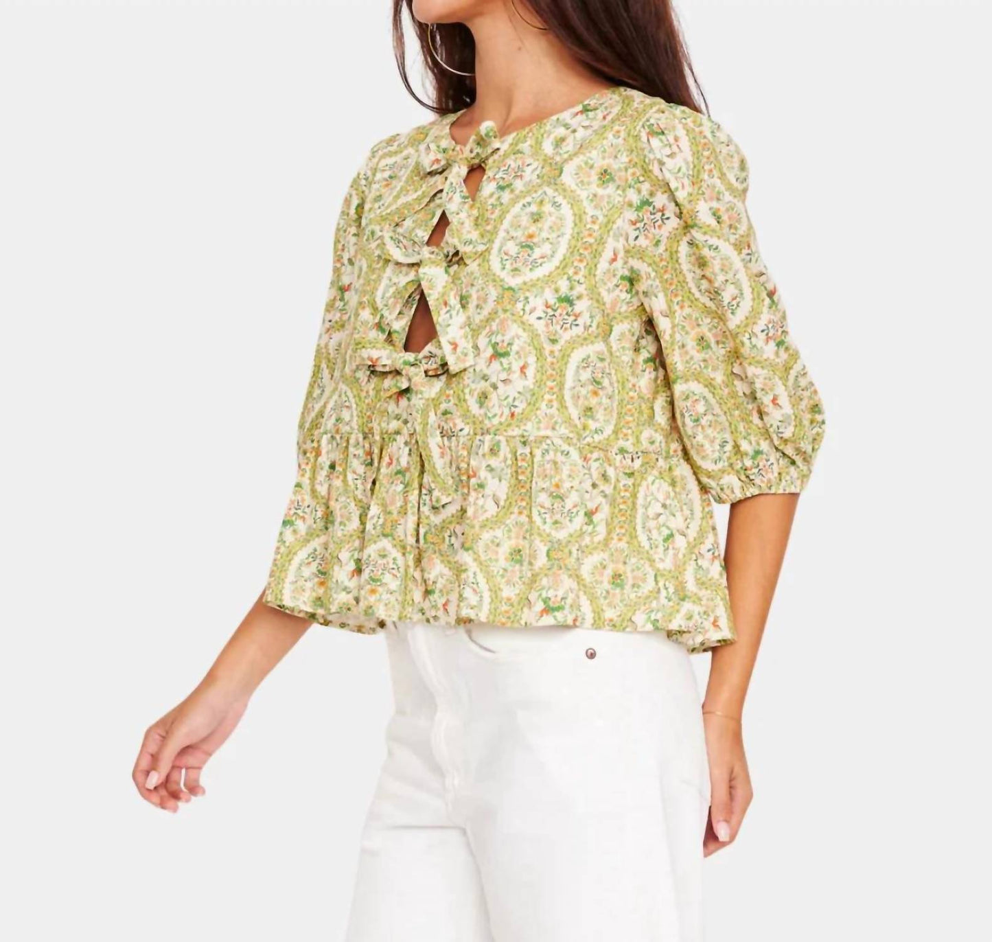 Ros Floral Bow Front Peplum Top