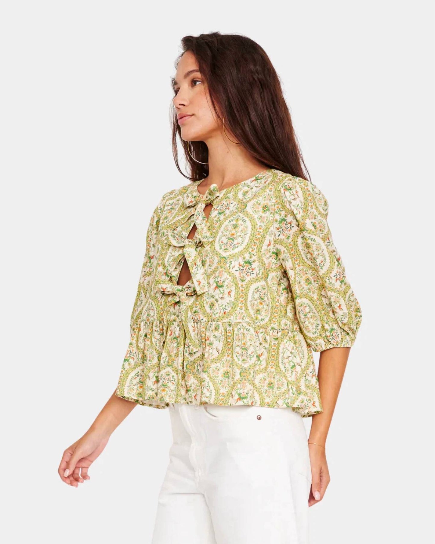Ros Floral Bow Front Peplum Top