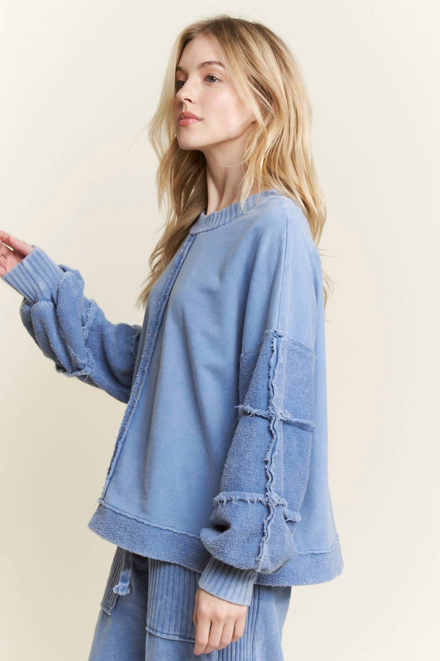 Mineral Washed Puff Long Sleeved Terry Sweatshirt Top