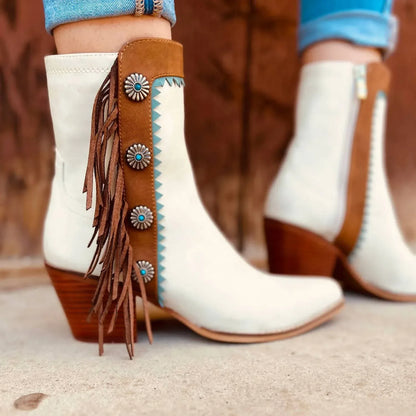 ARider - Women's Fringe Denim Boots With Conchos - Rack Hunt