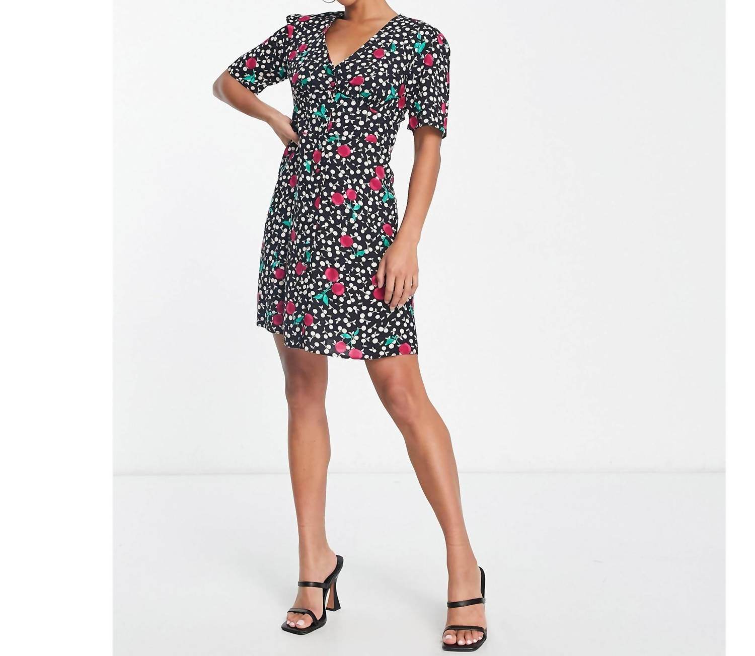 Nobody's Child - Cherry Short Sleeve Button Front Mini Dress - Rack Hunt -