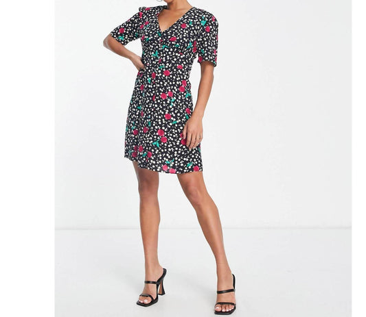 Nobody's Child - Cherry Short Sleeve Button Front Mini Dress - Rack Hunt -