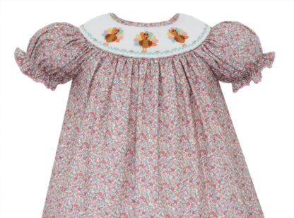 Anavini - Girl's Floral Turkey Girl Short Sleeve Smocked Bishop With Insert - Rack Hunt