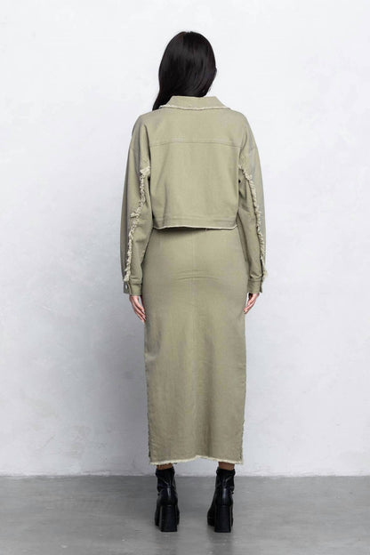 Kristi Frayed Midi Skirt With Center Slit