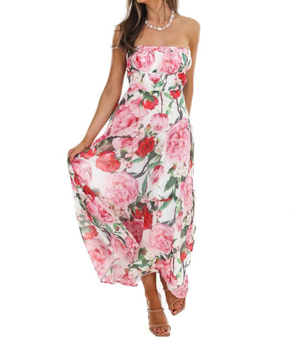 Women's Afternoon Garden Stroll Strapless Maxi Dress