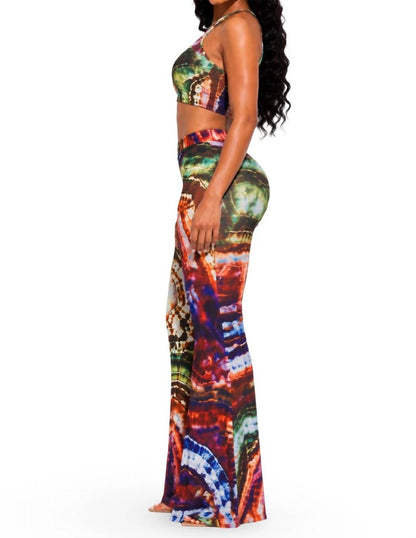 Italy Stretch Print Wide Leg Pants Set