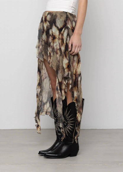 Women's Petal Moon Printed Asymmetric Skirt