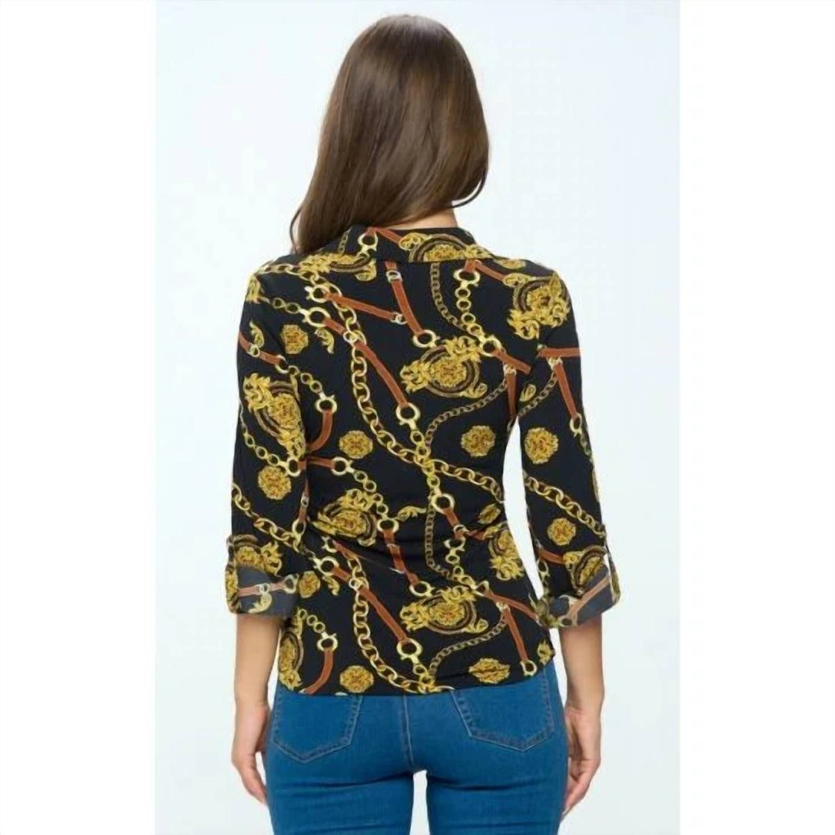 Chain Print Button Down Blouse
