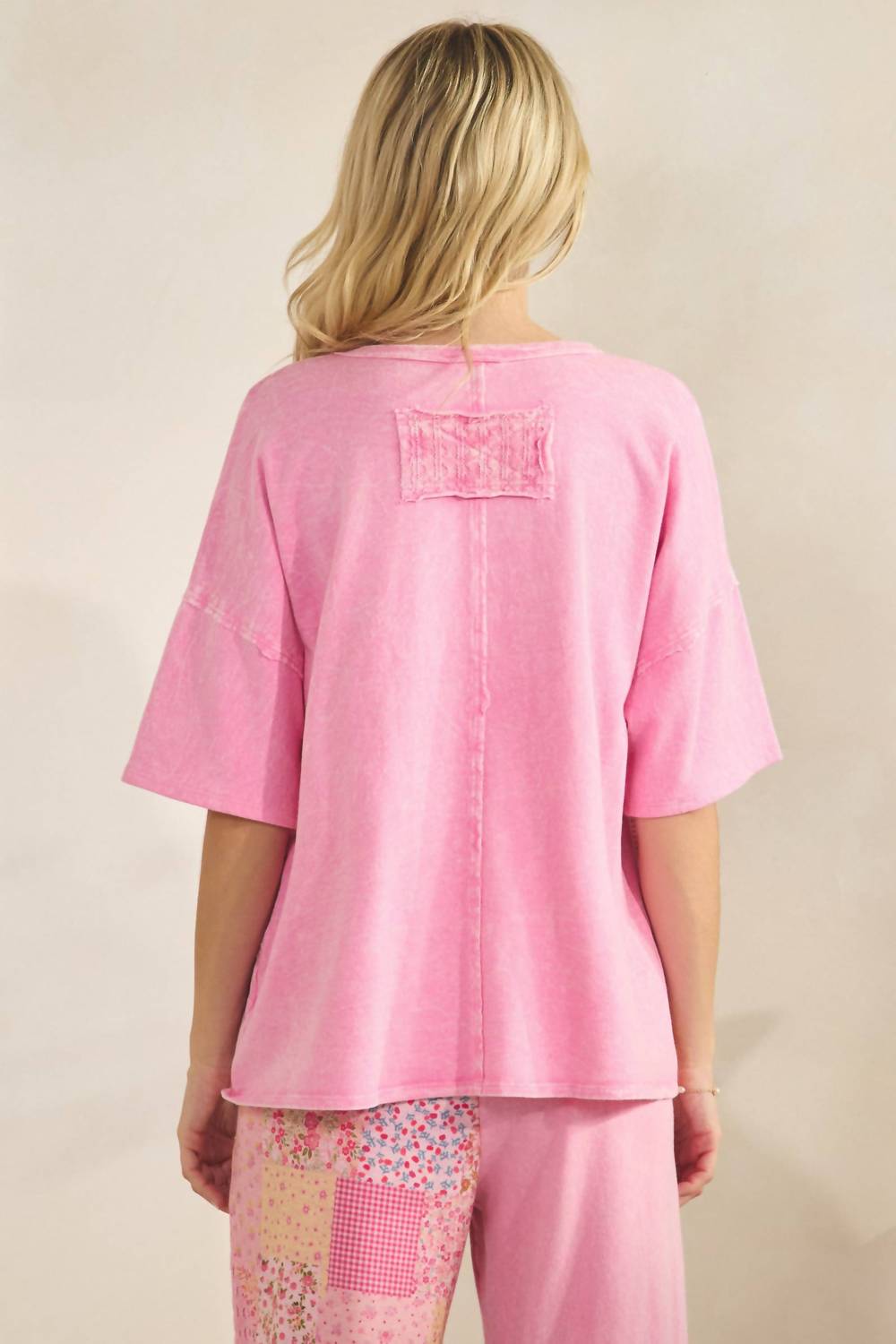 Mineral Washed Spring Picnic Print Lace Blouse Top