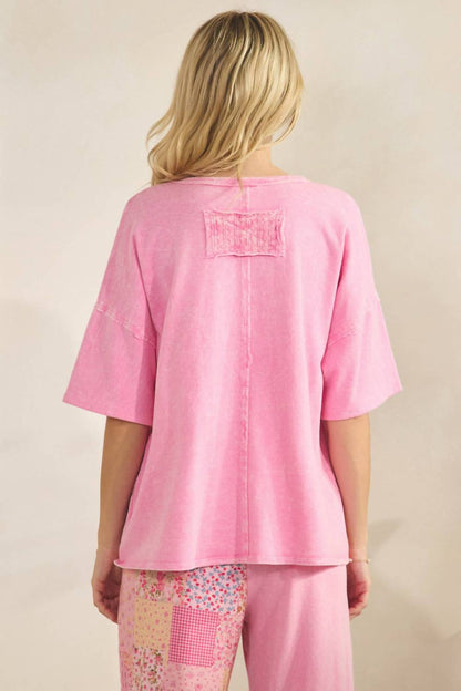 Mineral Washed Spring Picnic Print Lace Blouse Top